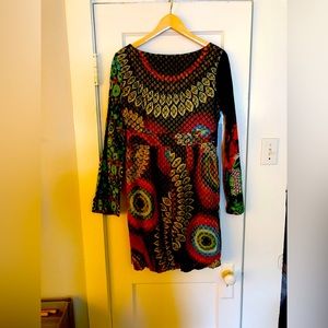 Desigual Multicolor Floral Boatneck Dress Long-sleeve women’s 40 medium